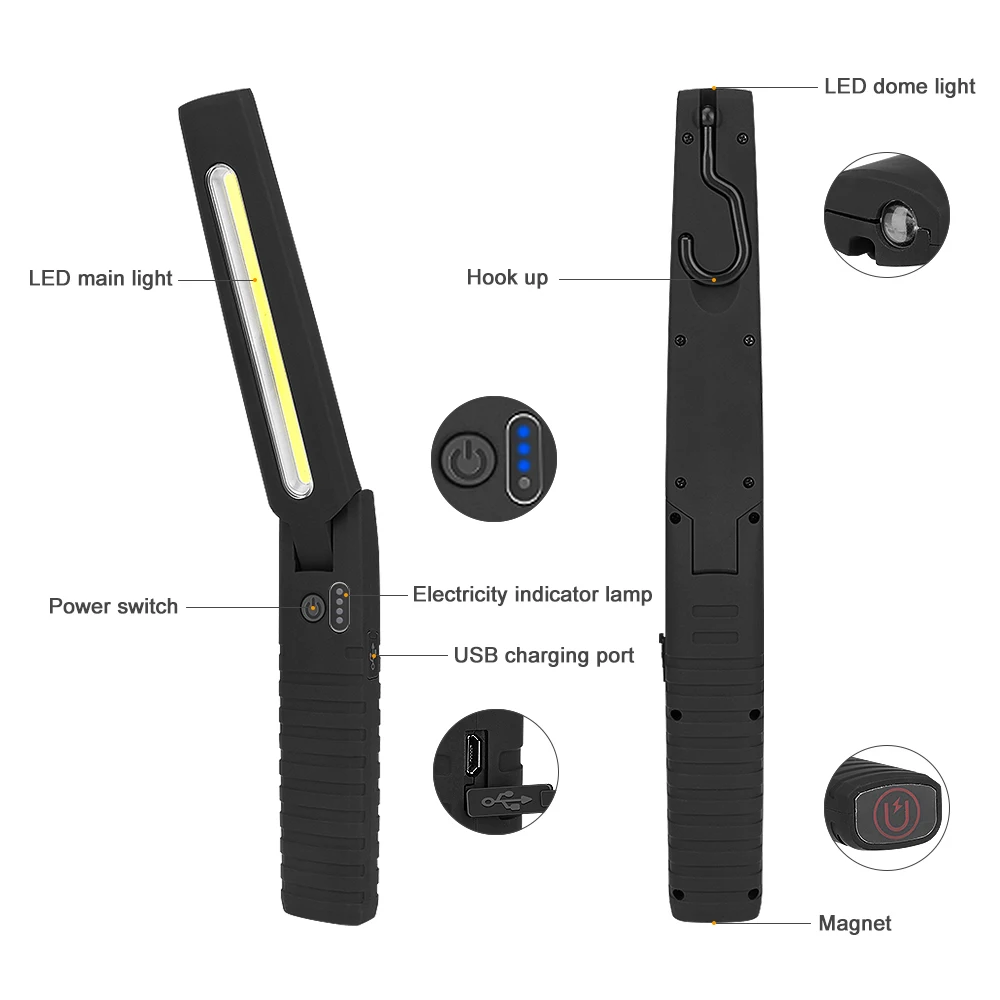 COB + светодиодный фонарик с 4 режимами заряжаемый от USB рабочий фсветильник