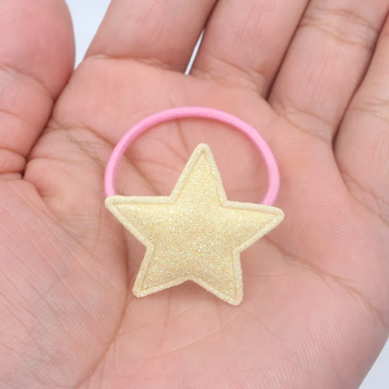 light yellow Новинка года, нейлоновые резинки с круглыми блестками и пятиконечными звездами для девочек, эластичные резинки для волос, аксессуары для волос для детей, 1 шт - Цвет: light yellow