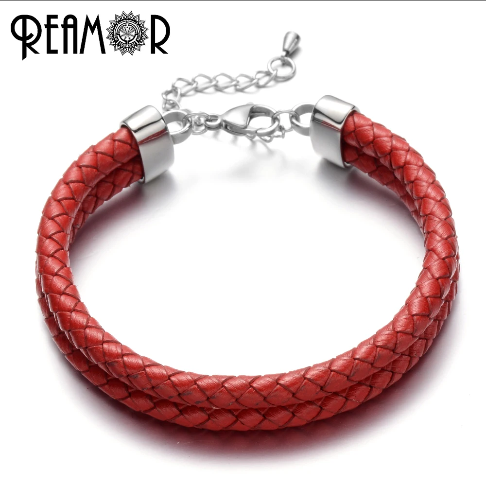 Женский кожаный браслет REAMOR модный на запястье с двойной оплеткой и регулируемой