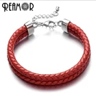 Женский кожаный браслет REAMOR, модный браслет на запястье с двойной оплеткой и регулируемой цепочкой