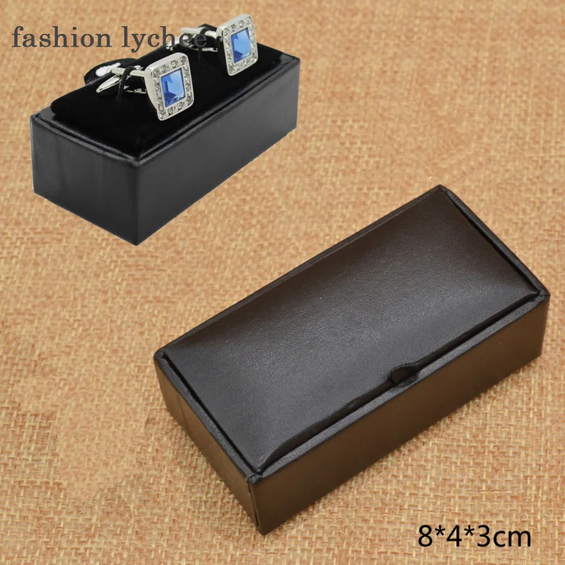 Модная черная кожаная подставка lychee для хранения колец и сережек ювелирных