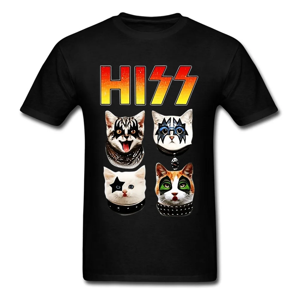 Black KISS Hiss Cat Пародия Забавные футболки рок мяу Группа Мужская футболка хип-хоп Рок Новые Топы И Футболки Готический Высокое качество - Цвет: Black