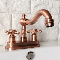 antique red copper brass deck mounted dual cross handles 4 center hole bathroom two holes basin faucet swivel mixer taps mrg047