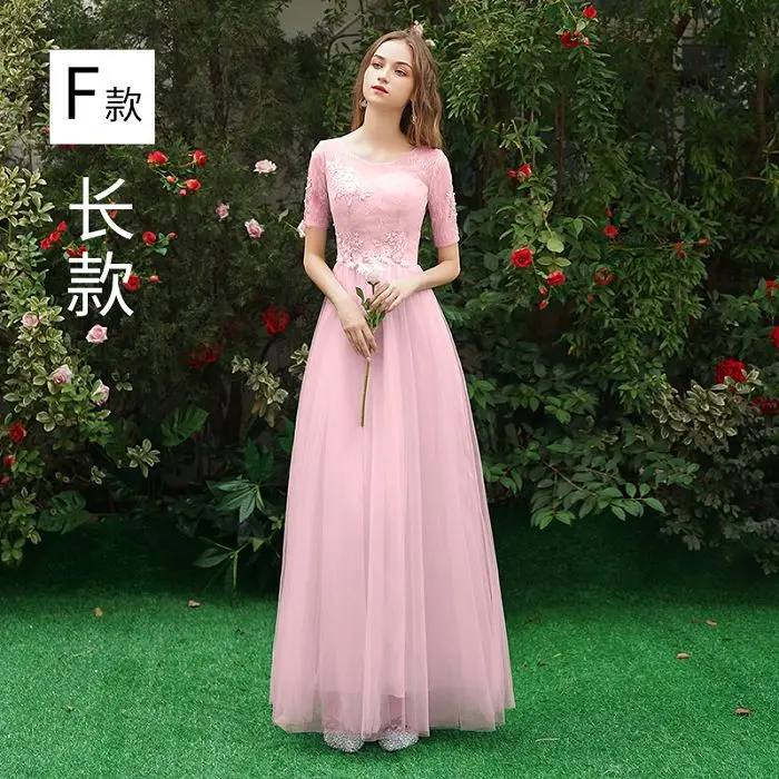 Pink F Красивые розовые кружевные платья подружки невесты Emily, длинное ТРАПЕЦИЕВИДНОЕ свадебное платье, торжественное платье, Robe De Soiree - Цвет: Pink F