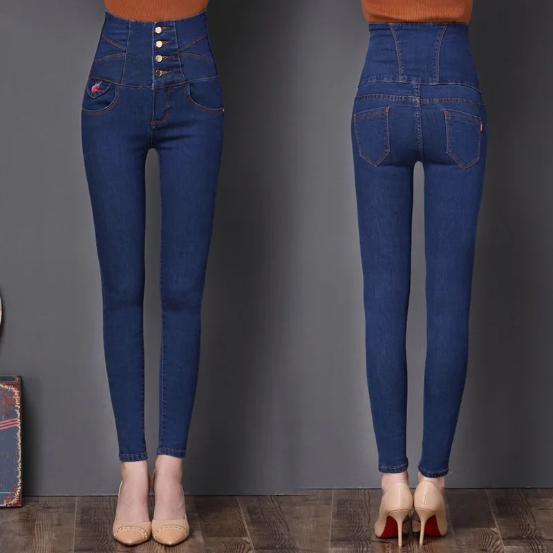 ZQLZ Embroidery Plus Size S-6xl Jeans Woman 2018 High Waist Black Pencil Denim Pants Women Skinny Washed Ruched Trousers Femme |