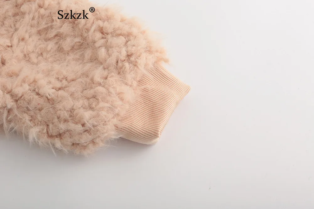 Szkzk короткое пальто из искусственного меха Женская Осенняя зимняя модная уличная одежда на молнии с v-образным вырезом и длинным рукавом теплая мягкая плюшевая куртка женская верхняя одежда
