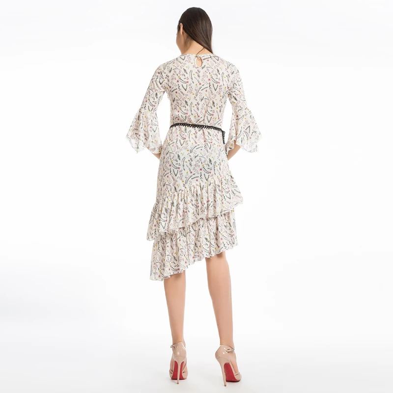 LERFEY Женщины Элегантный Boho Цветочный Печати Пляж Лето Dress Оборками Повседневная