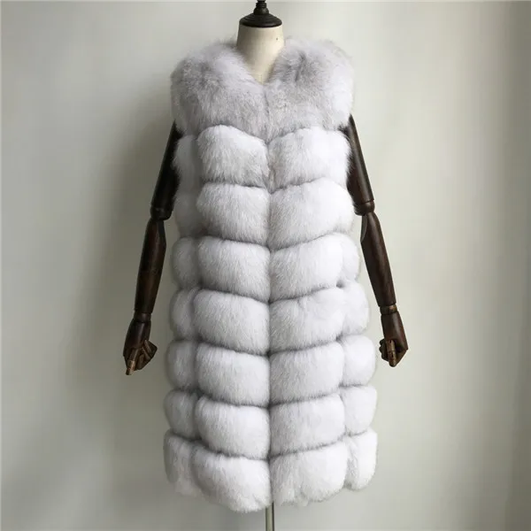 Natural white Длинный зимний жилет из натурального Лисьего меха, Женское пальто без рукавов, верхняя одежда из натурального меха, жилет из натурального Лисьего меха, женский жилет - Цвет: Natural white