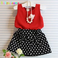 2016 fashion baby girls outfits children clothing set dot chiffon topskirt 2pcs suit kids summer clothes toddler costume bc1260
