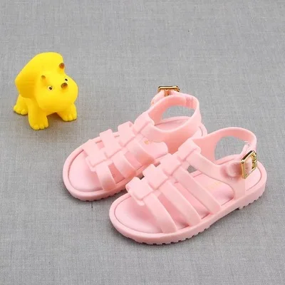 pink Мини Мелисса новые пластиковые сандалии для девочек детские пляжные сандалии принцесса Мелисса желейные сандалии дышащие 12,8-17,8 см - Color: pink
