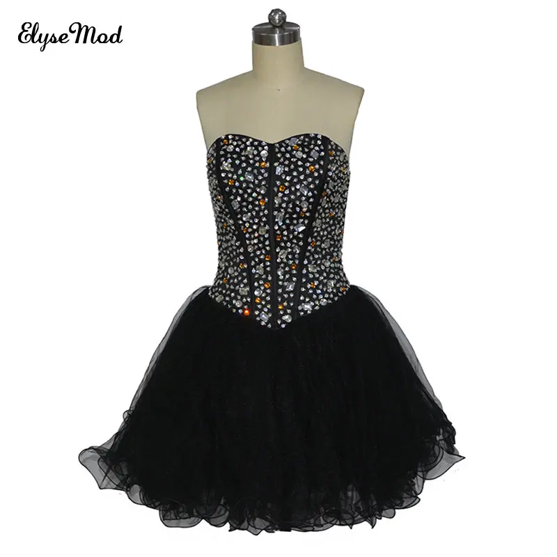Real Photo A-line Sweetheart Tulle Black Beaded Lace Up Elegant Cocktail Party Mini Homecoming Gown Dresses | Свадьбы и торжества