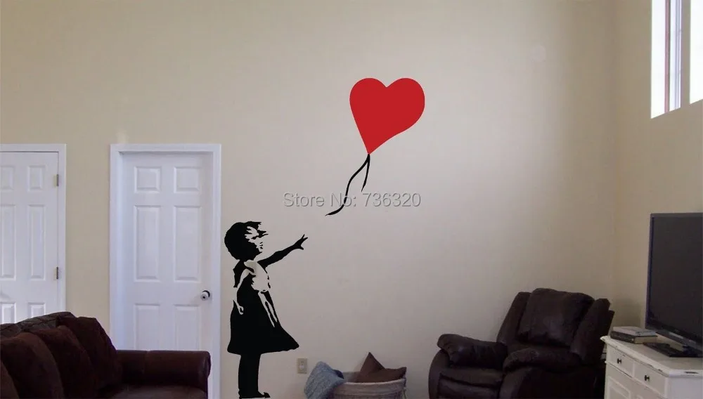 Наклейка на стену Banksy воздушный шар для девочек Съемный Виниловый настенный