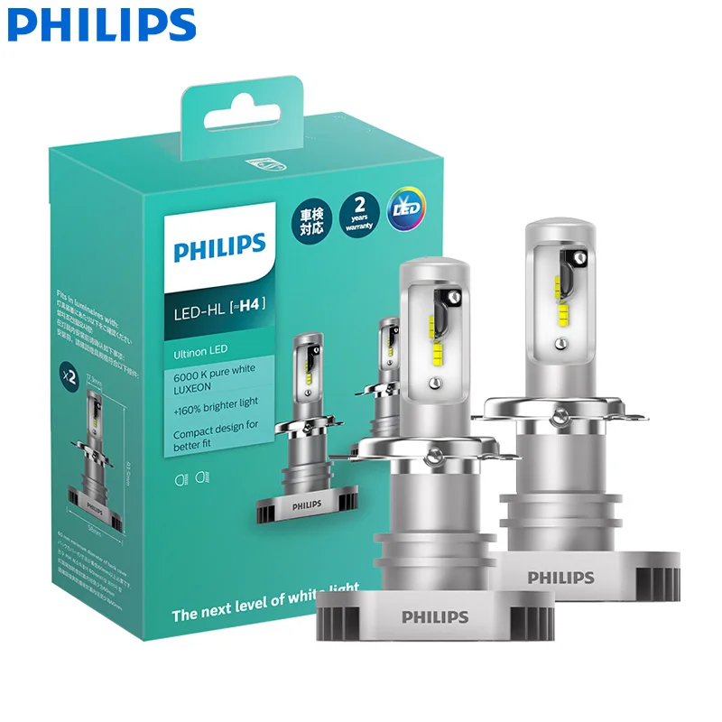 Philips Ultinon светодиодный H4 9003 HB2 12V 11342ULX2 6000K яркий Автомобильный светодиодный фонарь Авто HL луч+ 160% более яркий(двойной пакет
