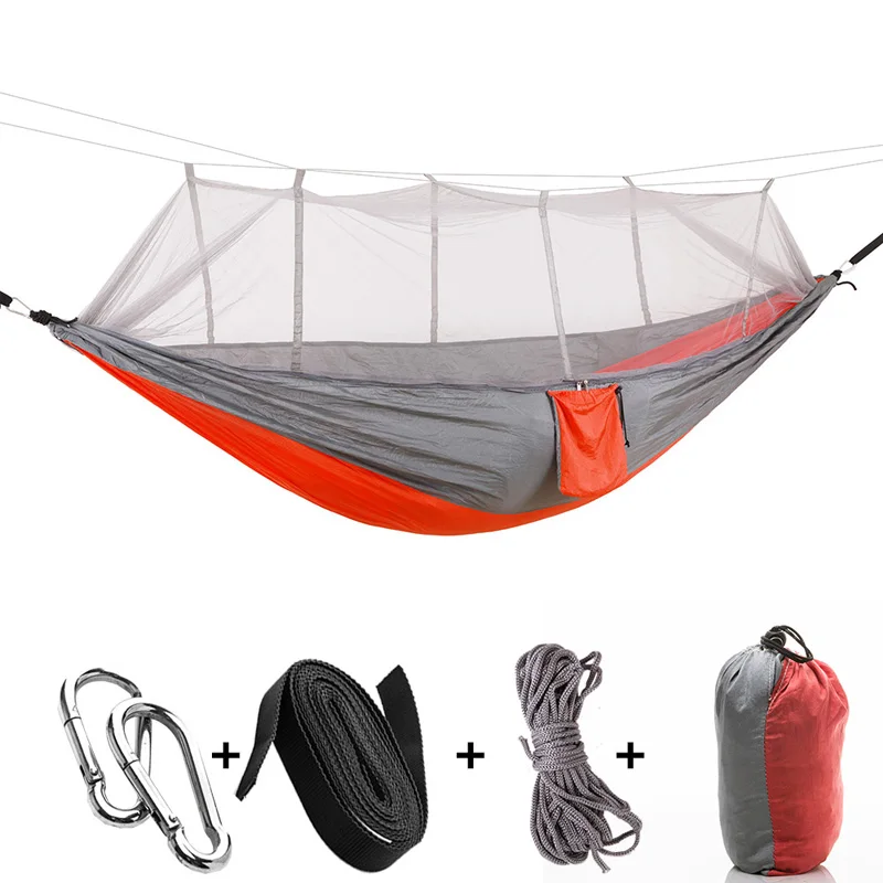 Новое Прибытие Мода Удобный Гамак Москитная сетка Гамак Один Человек Портативный Парашют Кемпинг гамак Для Наружной качели садовые - Цвет: Grey Orange