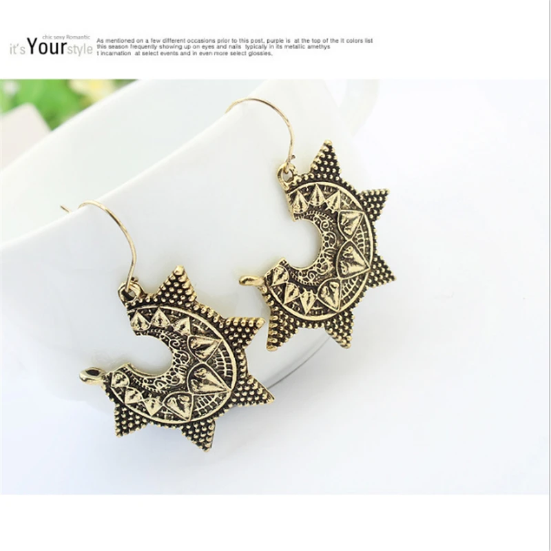 

Hot Sale Retro Star Ethnic Earrings Statement Dangle Earrings Gold Color Bohemia for Women Fashion Jewelry wedding Party Gifts