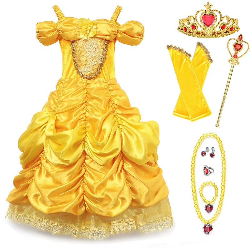 Belle Set-5 Роскошный костюм принцессы красавицы и чудовища на Хеллоуин; модель для девочек; Платье для фотосессии; Детская летняя одежда для костюмированной вечеринки - Цвет: Belle Set-5