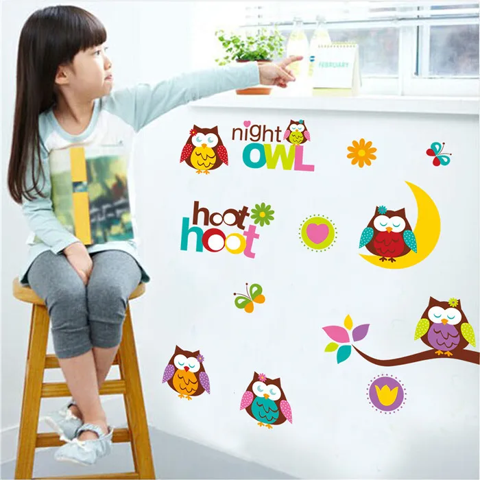 Красочные сова милые птицы хорошая ночь Съемный Виниловый детский сад детская