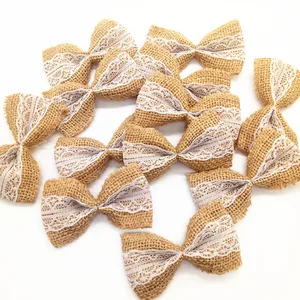 Бант из джутовой мешковины, 10 шт., винтажное свадебное украшение, кружево, скрапбукинг, кружевной бант для волос, ремесло аксессуар для шляпы