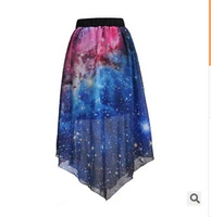 new fashion galaxy stars digital printed skirts women high street celebrity irregular long chiffon skirt on sale