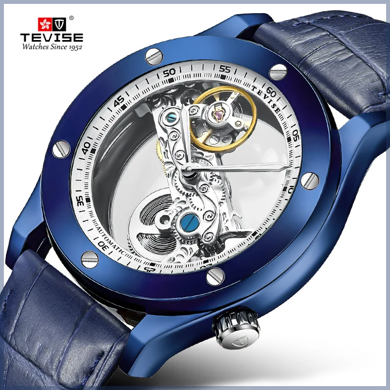 Luxury Hollow Automatic Watch Mechanical Men Leather Strap Wrist Watches Transparent Skeleton Dress 