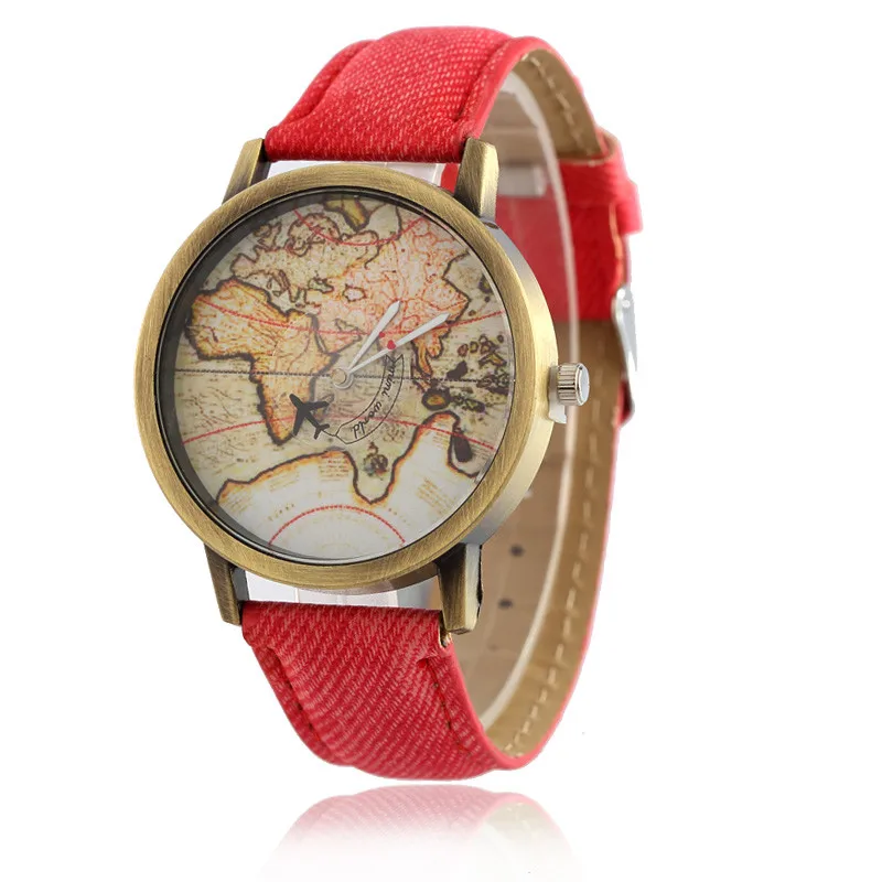 2018 Causal Fashion Map Aircraft Jean Fabric Band Quartz Wrist Watch Creative Men Women Watches for Lover's gift geneva watch | Наручные