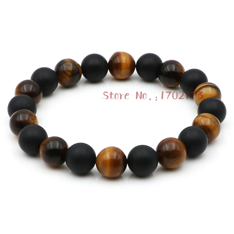 Эластичные Мужские украшения ручной работы 10 мм матовый черный оникс и тигровый