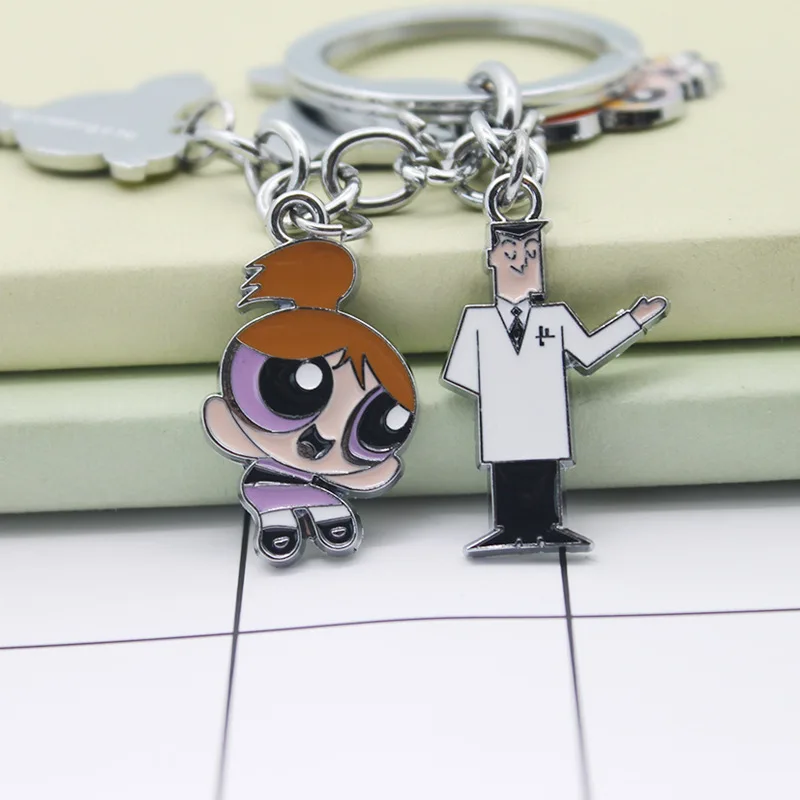 P1339 Dongmanli аниме The Powerpuff девушки фигурки брелока цветок проф utanium брелок круглый мультфильм детские брелки