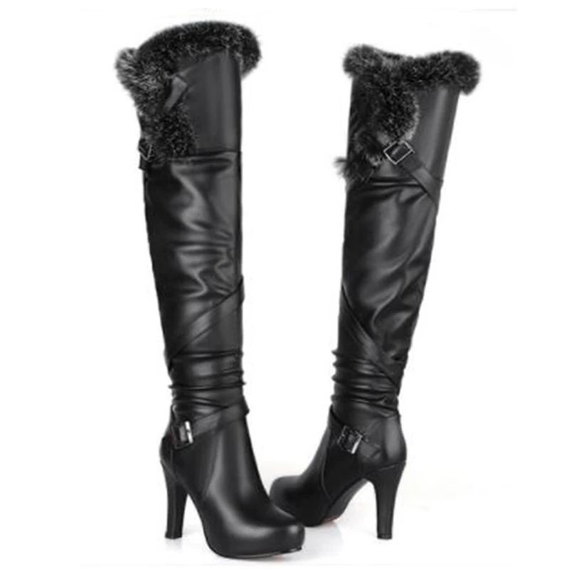 Женские зимние модные сапоги ботфорты выше колена из натуральной кожи с тонким