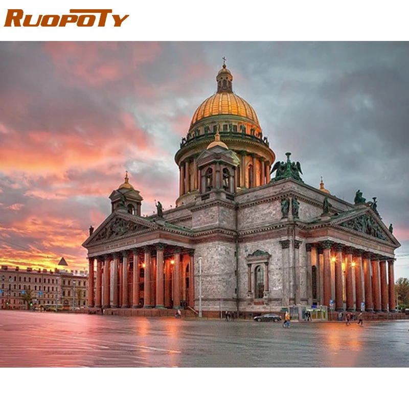 

RUOPOTY Frame Picture Building DIY Painting By Numbers Home Wall Art Canvas Acrylic Paint Unique Gift For Living Room Artowrk