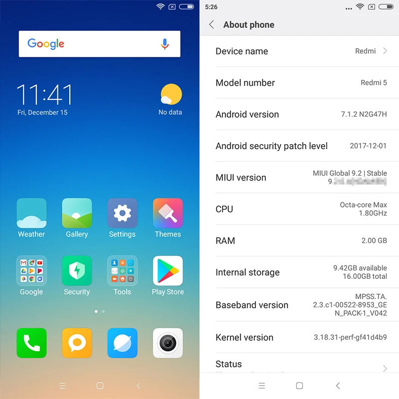 Глобальная версия Xiaomi Redmi 5 Redmi5 2 Гб ОЗУ 16 ПЗУ Смартфон Snapdragon 450 Восьмиядерный 12.0MP 7