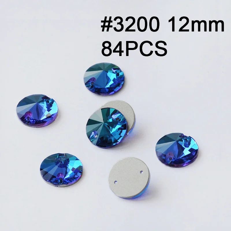 Rivoli 12mm 84pcs Смешанные формы Синий Циркон Круглые пришивные стразы Серебряная задняя часть с отверстиями плоская задняя сторона пришитые Стразы для украшения одежды - Цвет: Rivoli 12mm 84pcs