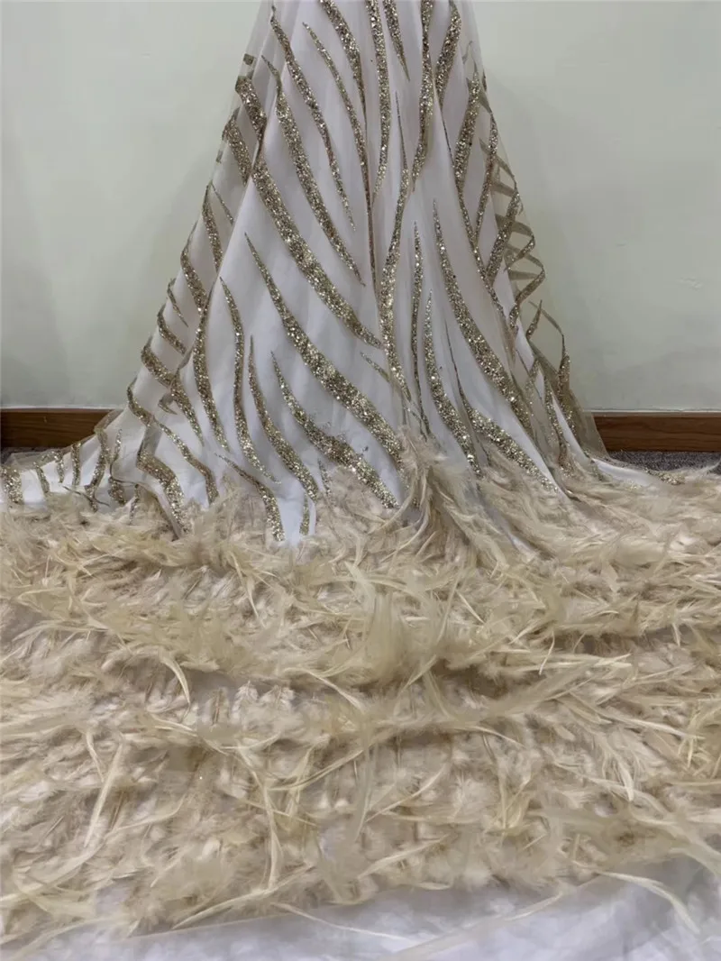 

beautiful Glued glitter H-122413 Nigerian fabric for party dress new African embroidered lace fabric with feather