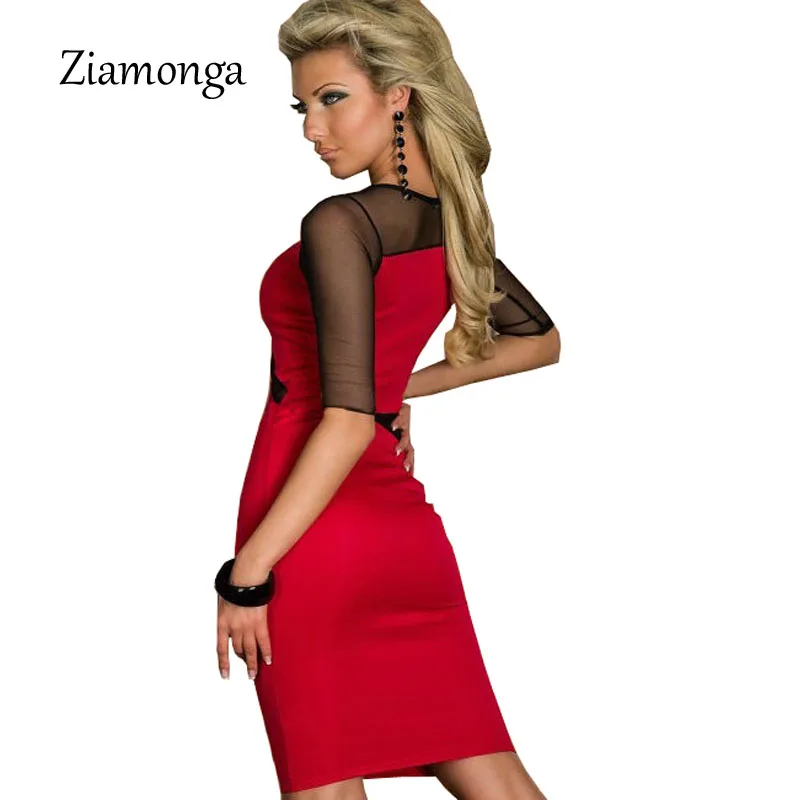 Платье Карандаш C0420 черное красное с длинным рукавом|dresses with mesh|bodycon dressdress |