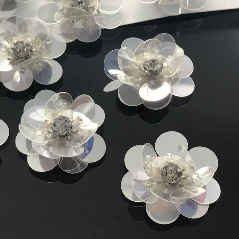 

10pcs/lot Sequins Flower Patches for Clothes Applique Sew On Beads Rhinestones Patches for Bridal Dress Shoes DIY Accessories