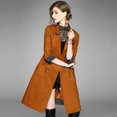 Тренчкот женский зимний хлопковый с поясом, ветровка с длинным рукавом и карманами, верхняя одежда с открытым стежком, черный цвет хаки, на осень