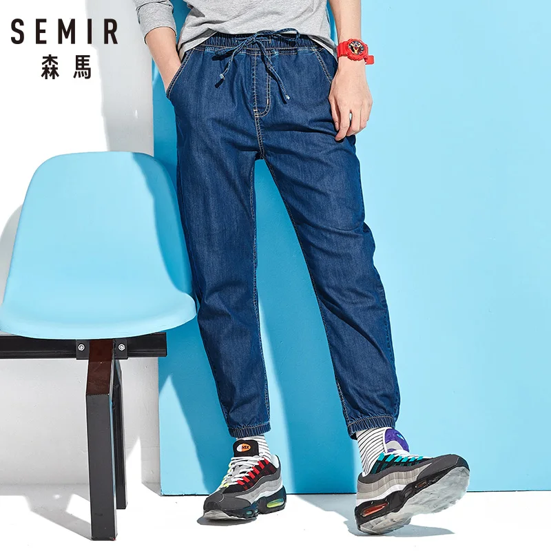 SEMIR Mens Denim Pull-on Joggers Men's Tapered Leg Pants with Elastic Drawstring Waist Men Sweatpants Trousers for Summer | Мужская