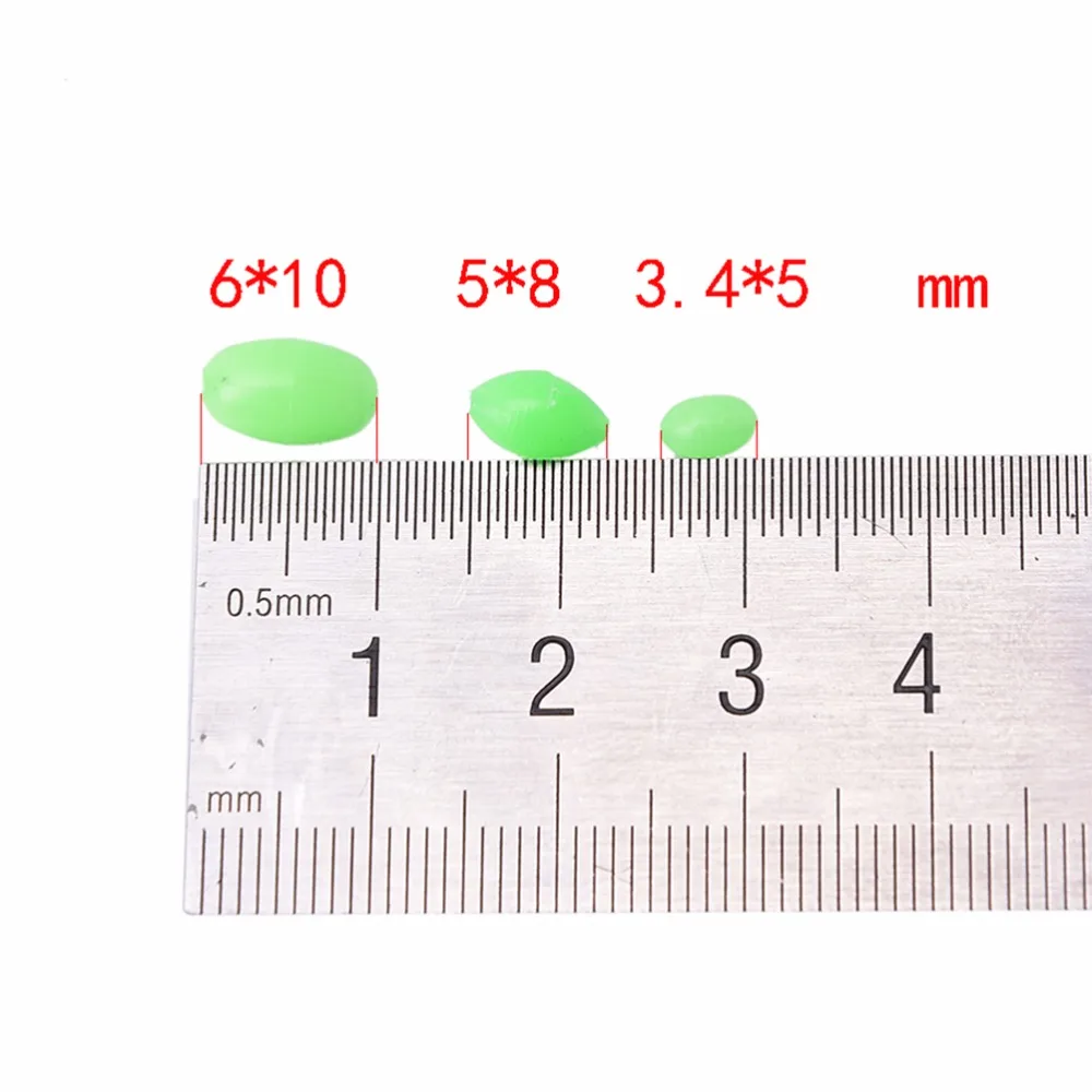 

100PCS Oval Soft Rubber Luminous Fishing Beads Glowing Sink Beads For Treble Hook Fishing Rigs Green Red Fishing Lure Tackle