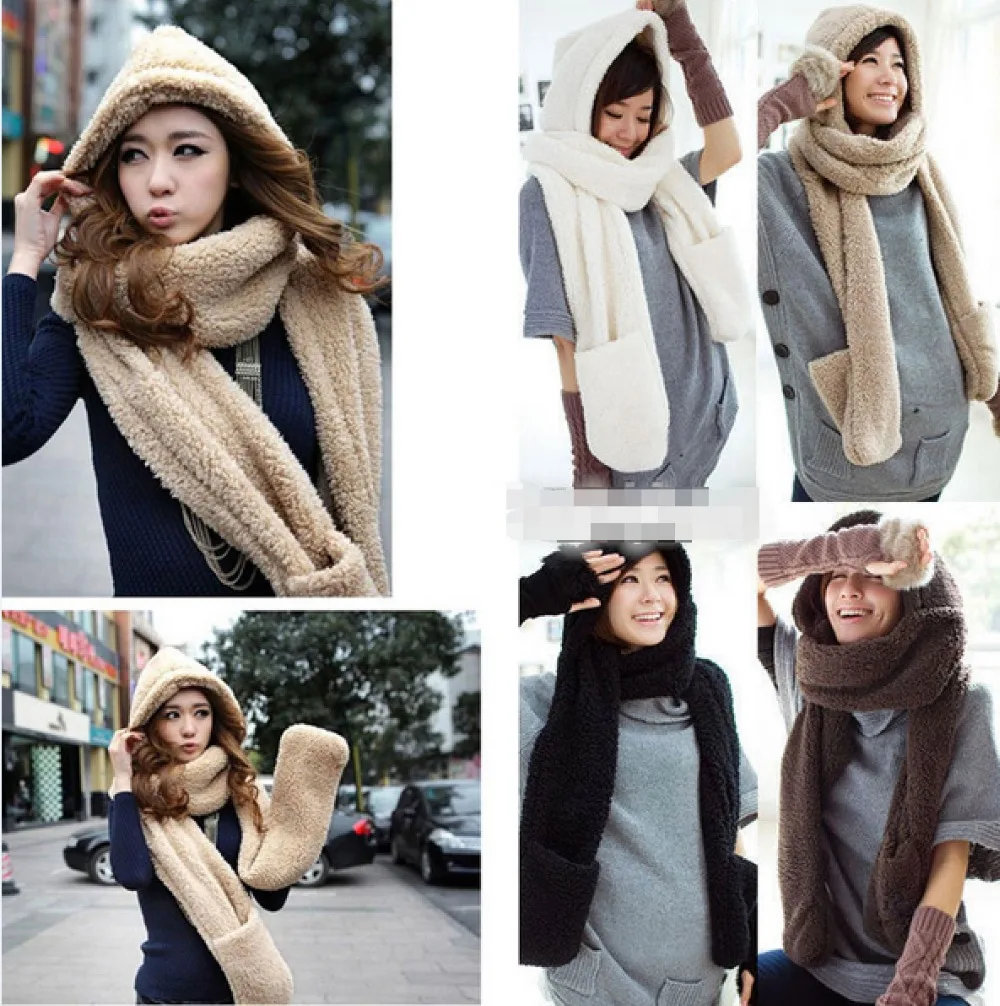 Шапка шарф перчатки один комплект Новинка 2017 зимние модные меховые шапки для