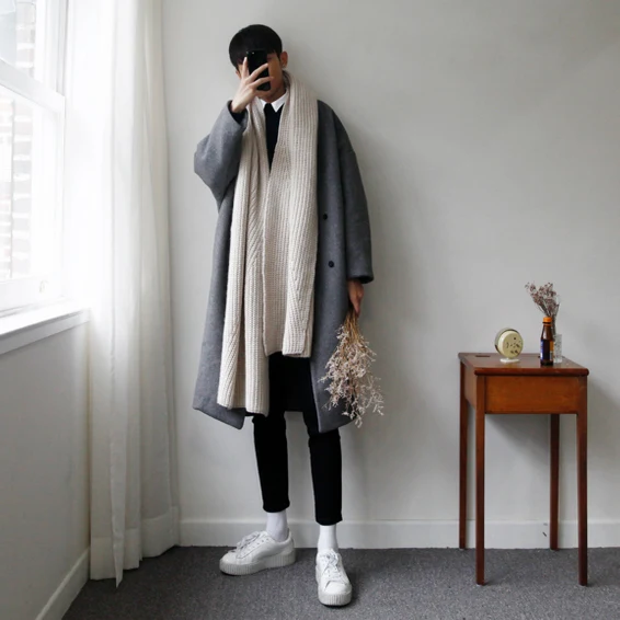 gray standard AYUNSUE, зимняя куртка для мужчин, плотное шерстяное пальто, свободные куртки, модная верхняя одежда, теплое мужское повседневное пальто, бушлат, большие размеры LX1104 - Цвет: gray standard