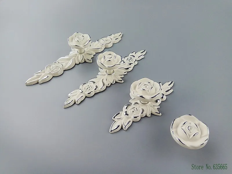 Европейские мебельные ручки для кухни с белыми розами Lvory выдвижных ящиков