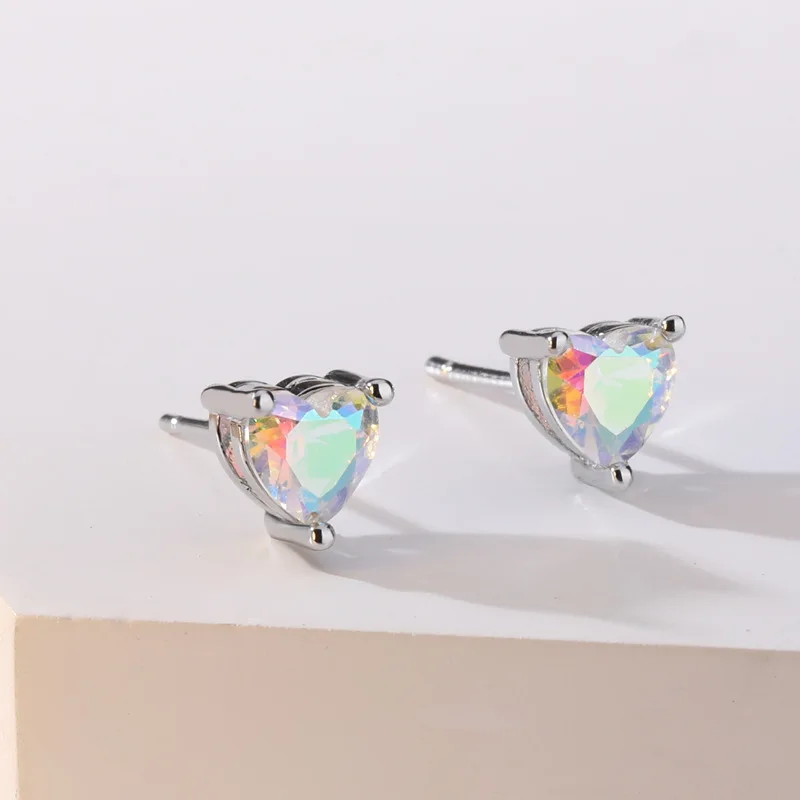 Romantic Colorful Zircon Love Heart silver plated Earrings Dance Party Gifts for Women Girls Fine Jewelry Accessories | Украшения и