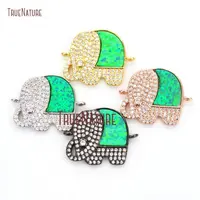 10Pcs Bail Pendant Green Opal Clear Zircon Micro Inserts Gold, Silver, Rose Gold, Gunmetal Elephant Connector 17x22mm PC13986