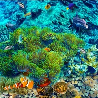 wellyu custom large scale mural pvc underwater world tropical fish 3d floor tiles waterproof thick floor stickers