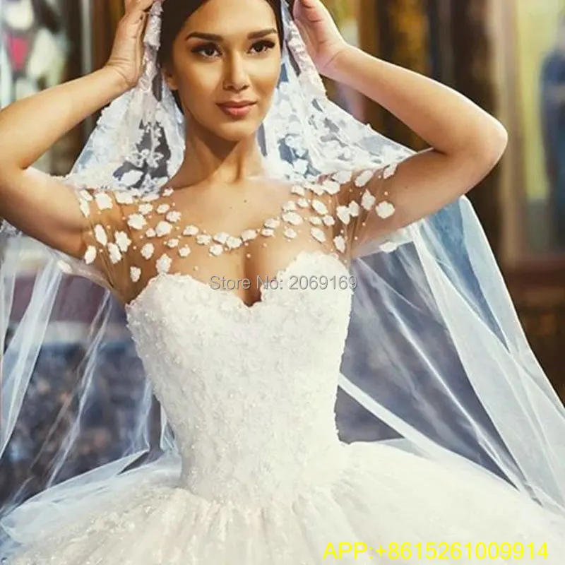 

New Style Glamorous Robe De Mariee Pearls Ball Gown Wedding Dresses Luxury Puffy Vintage Lace Wedding Dress Vestidos De Novia