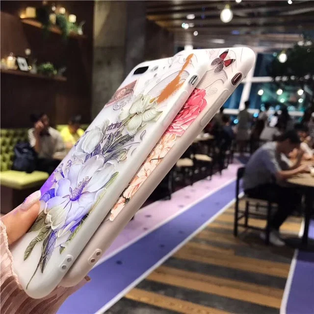 Qushar красивый цветок печати чехол для iPhone 6 plus 6S Plus силиконовый Cute 3D рельеф задняя