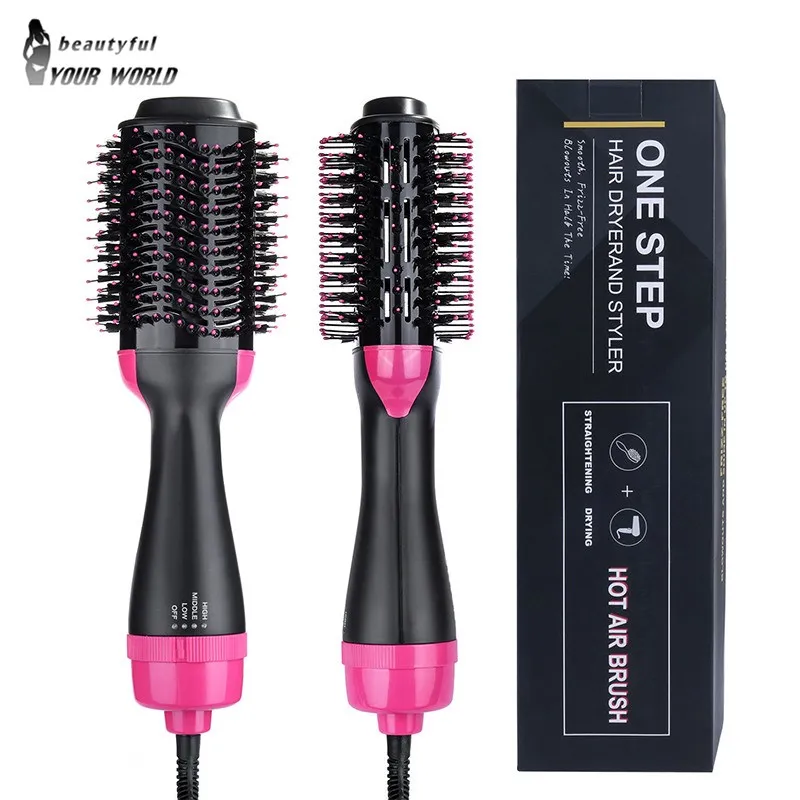 

1000W Professional Hair Dryer Brush 2 In 1 Hair Straightener Curler Comb Electric Blow Dryer With Comb Hair Brush Roller Styler