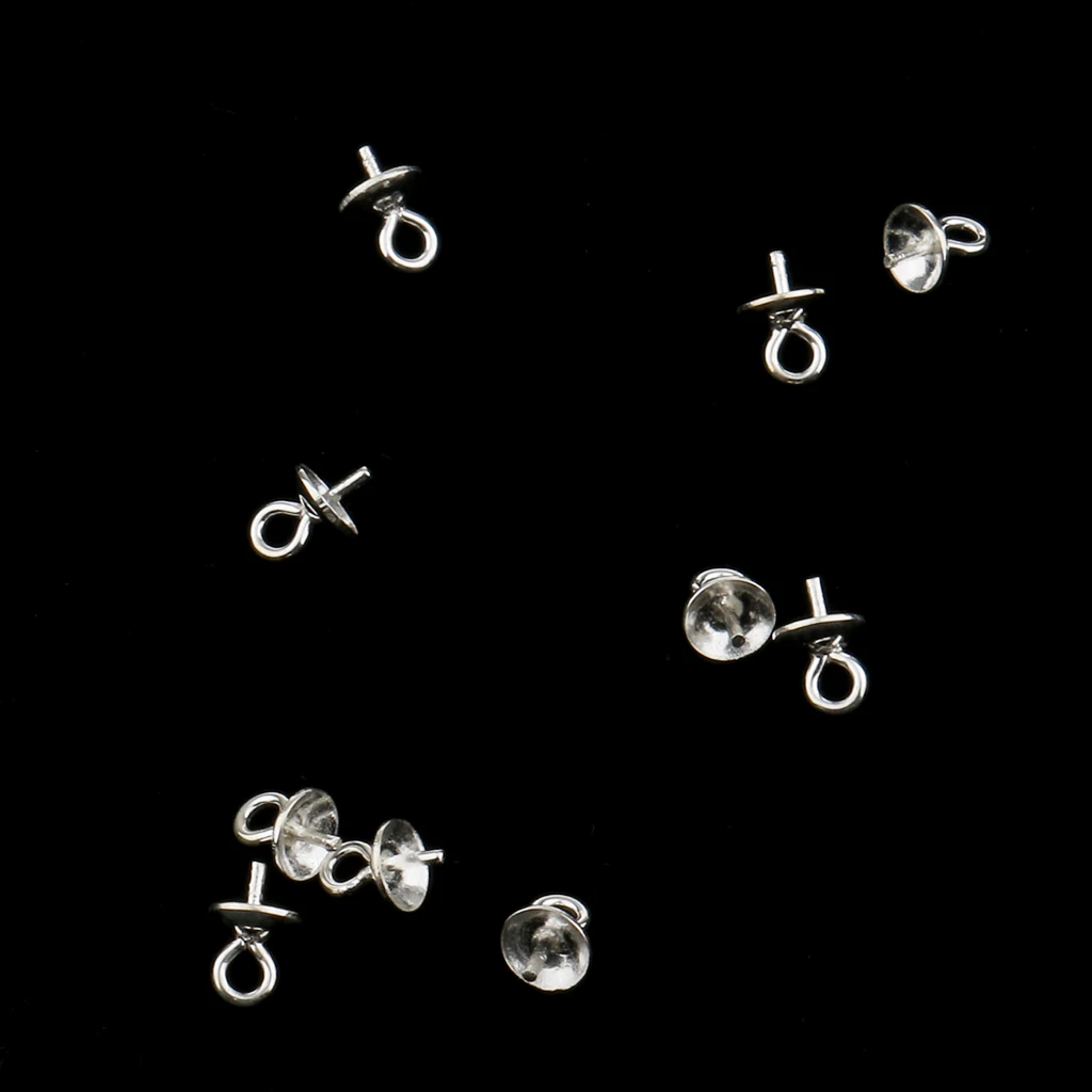 20 Pieces 925 Sterling Pendant Clasp Pearl Bail Pins Half Drilled Jewelry Making Connector for Pendants 4mm 5mm | Украшения и