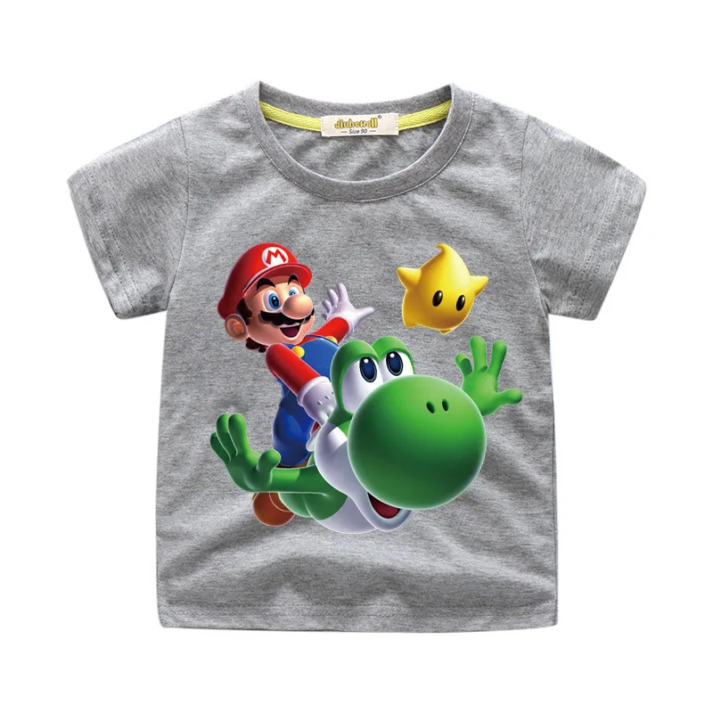 grey Футболка Super Mario Bros, детские топы для маленьких мальчиков и девочек, хлопковая Футболка с 3d принтом, одежда года, детские летние футболки с короткими рукавами - Цвет: grey