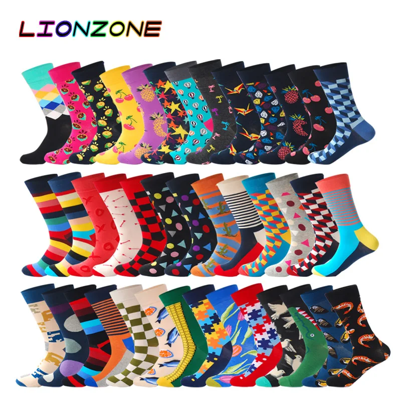 LIONZONE 2 пар/лот красочные нескользящих носочков Для мужчин Calcetines Divertidos