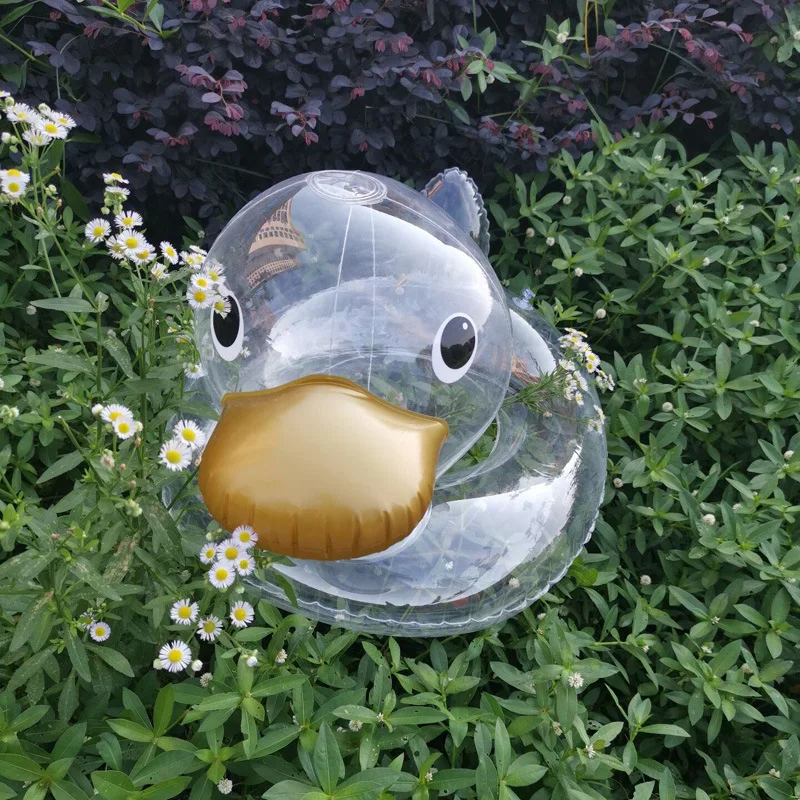 Cute Cartoon Inflatable Transparent Duck Swimming Ring Children Floating Row Chair Floating Bed Inflatable Raft Water Float Toys
